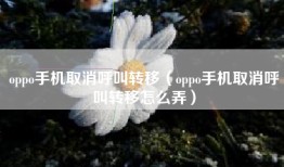 oppo手机取消呼叫转移（oppo手机取消呼叫转移怎么弄）